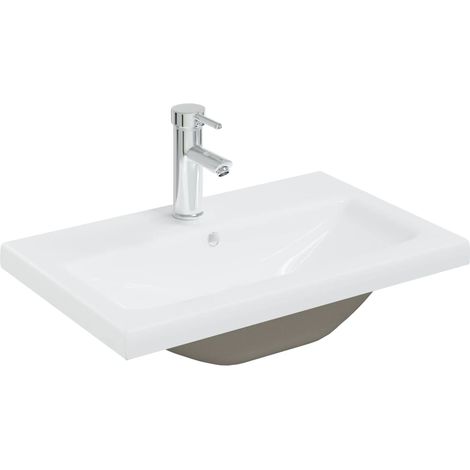 Lavabo encastrado con grifo lavabo de sobre encimera lavabo de baño lavabo de interior 61 x 39 cm cerámica blanca 020002796