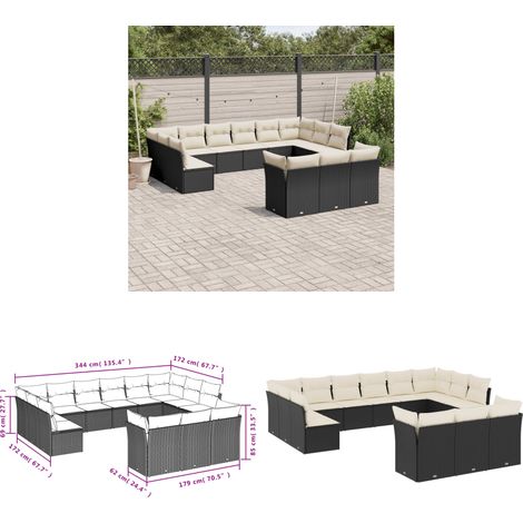 Salon de jardin avec coussins 13 pcs noir résine tressée - Salon De Jardin - Canapé Extérieur - Meuble De Jardin - Ensemble Salon De Jardin - Mobilier De Jardin - Home & Living