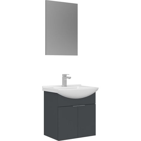 Ensemble Meuble Vasque avec Miroir (2 Pièces) "Purus 55" - 55 x 50 x 58 cm - Matte Anthracite (1/3)