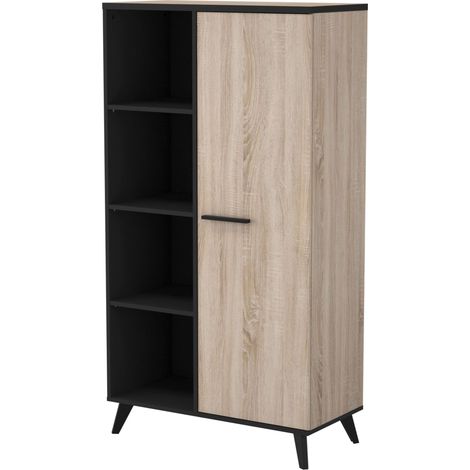 Estanteria librería Armario 1 Puerta 8 baldas Salon Comedor despacho habitacion Roble y Negro 154x83x39 (1/5)