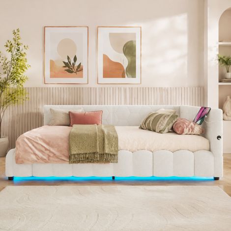 Lit coffre 140x200 blanc avec LED, USB et Type-C HAVRYA (1/5)