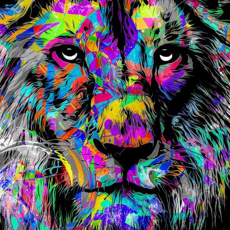 Tableau Tête de lion colorée - 50x50cm - made in France (1/5)