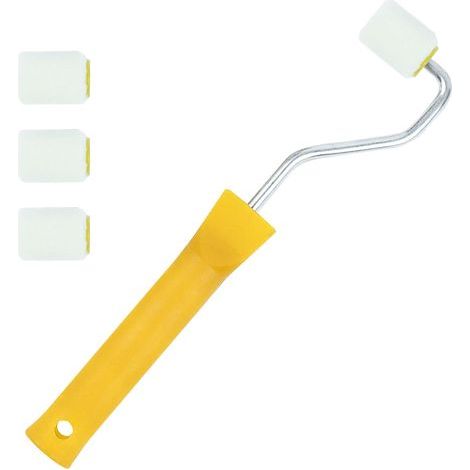 JSSEVN - Mini Paint Roller Kit: 1 Plastic Handle and 4 Brush Heads. Small paint rollers for touching up edges or corners. (1/5)