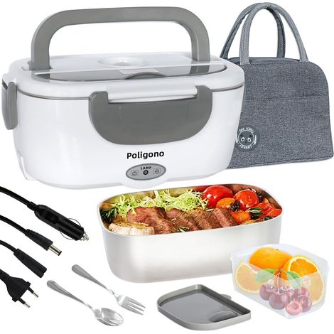 Gamelle Chauffante, Boite Isotherme Repas Chaud Portable, Lunch Box Chauffante Électrique puro Bureau et Voiture, (1.5L/55W), Gris (1/5)