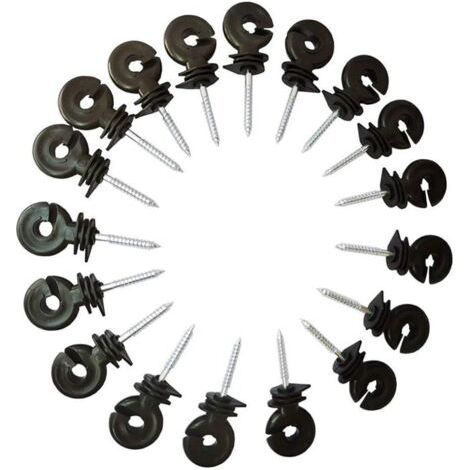 FENOPLASTICAIsolateur de Clôture Électrique à Visser pour Filet et Piquet – Noir (20 Pièces) (1/4)