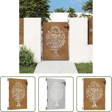 The Living Store Gartentor 85x150 cm Cortenstahl Baum-Design - Cortenstahl Tor - Gartentor - Metalltor - Zaun - Gartenzaun (1/5)