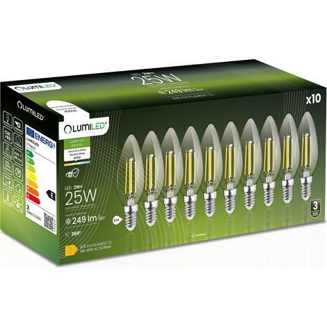 10x LED-Lampe E14 Kerze B35 2W = 25W 249lm 4000K Neutralweiß 360° Glühfadenbeleuchtung
