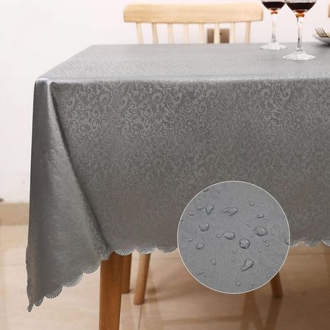 Nappe de Table Rectangulaire Anti Tache 140×200cm Nappe imperméable Nappe de Cuisine Rectangulaire Toile Cirée en PU Lavable Facile (Gris) (1/5)