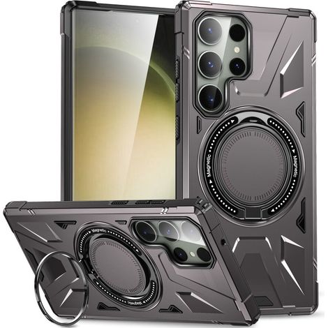 Étui pour Samsung Galaxy S24 Ultra, renforcé avec support et plaque pour le porte-accessoires, gris (1/5)