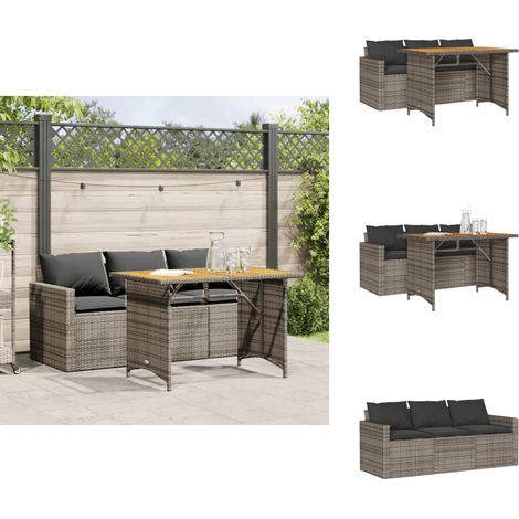 2-tlg. Garten-Essgruppe mit Kissen Grau Poly Rattan - Gartengestell - Gartenmöbelset - Outdoor-Lounge - Gartenstuhl - Gartentisch (1/5)