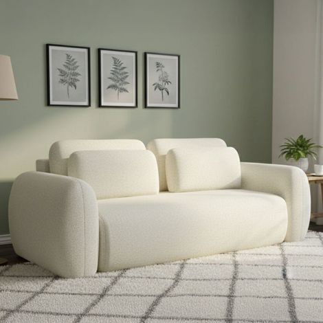 Sofá Cama 3 Plazas Sessame, con Almacenamiento, Apertura de Libro, Reclinable, 266x121 cm Blanco Crema (1/5)