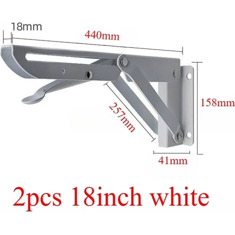 (18 pouces - 2 pièces blanches - Aucune) 2 équerres pliantes en acier inoxydable pour étagère triangulaire, support robuste, réglable, fixation murale, argent, blanc, noir (1/5)