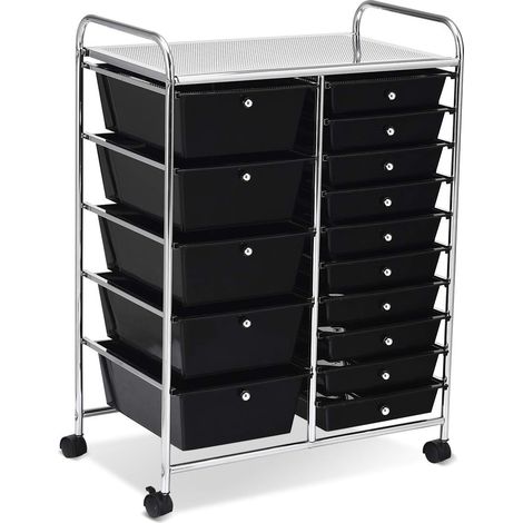 COSTWAY Carrello con 15 Cassetti Impilabili, Carrello di Stoccaggio con Ruote, Carello Portaoggetti per Casa e Ufficio, 62,5 x 37 x 87 cm (Nero) (1/5)