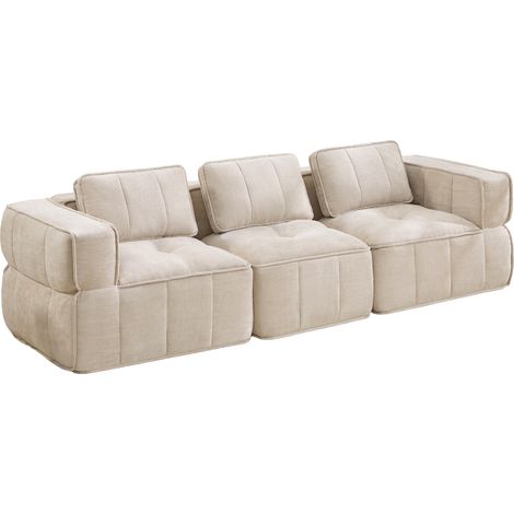 Divano modulare 3 posti in poliestere beige, schiuma 32D, base antiscivolo, senza montaggio (1/5)