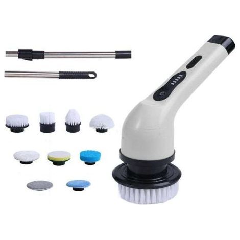 Cepillo de limpieza eléctrico inalámbrico, cepillo de limpieza inalámbrico con 9 cabezales intercambiables, fregona eléctrica con mango ajustable para baño, cocina y coche (blanco) (1/5)