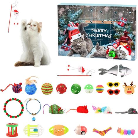 Calendrier de l'Avent pour chats, chats - Calendrier de l'Avent 2024 - Jouet pour chat - Calendrier de l'Avent 2024 - Idéal comme cadeau de Noël pour chats et chiens (B2) (1/4)