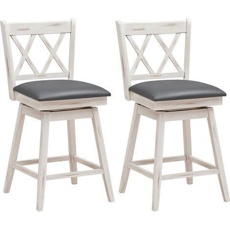 Set of 2 Bar Stools Counter Height Chair Pub 360 °Swiveling Upholstered Seat 24" (1/5)