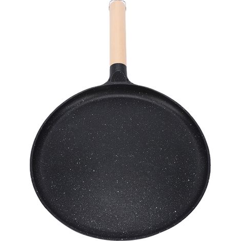 Plaque de cuisson à crêpes, poêle plate en alliage d'aluminium avec revêtement antiadhésif et manche en bois pour tortillas, rotis et crêpes indiennes. Couleur noire. (1/5)