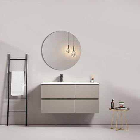 Mobile bagno sospeso 100 cm Grigio Cenere Lavabo a Sinistra in Ceramica Specchio Tondo - Fiji Paint (1/5)