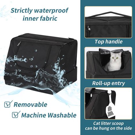 Bac à litière de voyage pliable pour chat - Maison de toilette portable et imperméable pour animaux de compagnie - Litière fermée anti-odeur et anti-projections avec couvercle amovible (1/5)