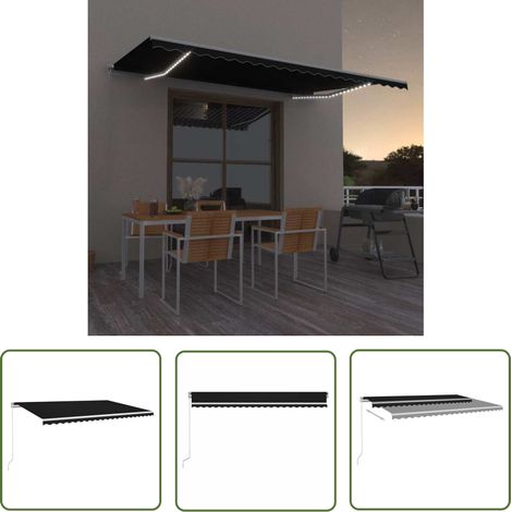 The Living Store Auvent manuel rétractable avec LED 500x300 cm Anthracite - Auvent Retractable - Abri Extérieur - Pergola Pliable - Tonnelle Extensible - Stores Exterieur (1/5)