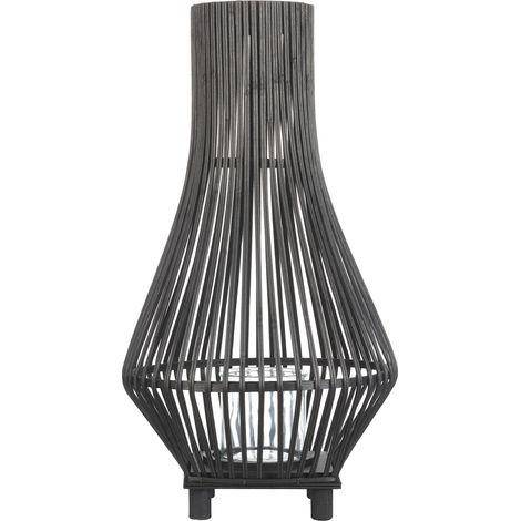 Linterna de madera de bambú negra 58 cm farolillo vidrio pie boho Leyte