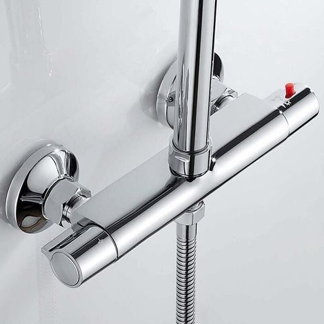 Thermostat-Brausebatterie mit 2 Ausgängen, hoch und niedrig, Verbrühungsschutz, Mischbatterie aus verchromtem Messing für Badezimmer, Badewanne..DEBUNS (1/5)