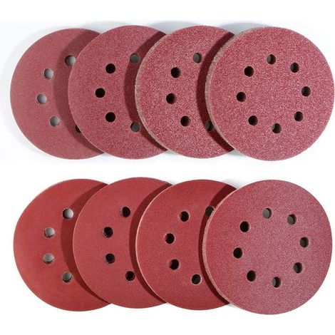 Accessoire pour ponceuse : Jeu de 80 disques abrasifs, 125 mm, 10 grains 40/60/80/120/180/240/320/400, pour ponceuses orbitales aléatoires (1/5)