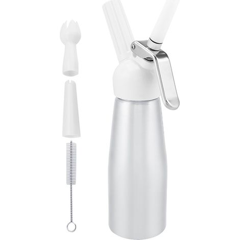 Distributeur de crème fouettée 500 ml argenté, siphon portatif pour café et desserts, mousseur à chantilly inox (1/5)