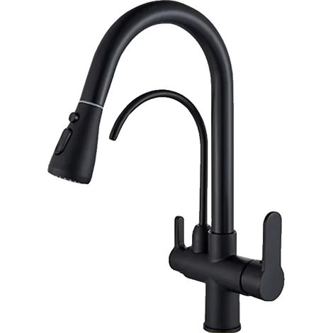 Grifo de cocina, rociador extraíble, doble manija, negro. (1/2)
