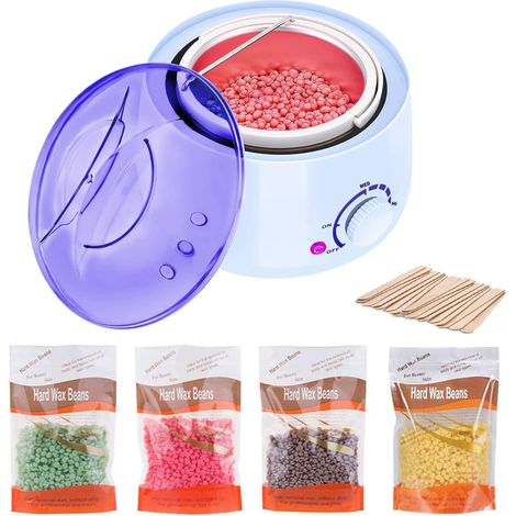 Chauffe-cire électrique avec 4 perles de cire de 100 g pour épilation à la cire - Chauffe-cire indolore - Chauffe-cire électrique pour tous les types de cire (1/5)