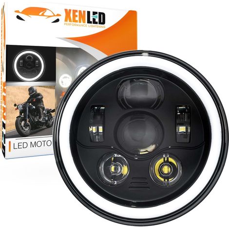 Optique Full LED Moto 1681B - 6 Lentilles - Rond 7" 40W 4300Lms 5500K - Noir - XENLED Phare moto