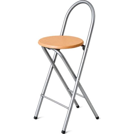 Tabouret Bill Lot 1, Pliable, Dossier & Repose-Pieds – Argent/Hêtre (1/5)