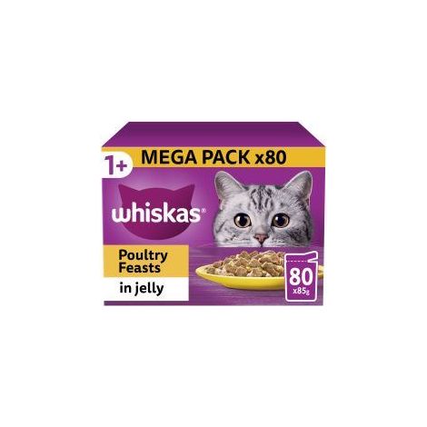 Whiskas 1+ Poultry Feasts Adult Wet Cat Food Pouches in Jell - 85g - 811974