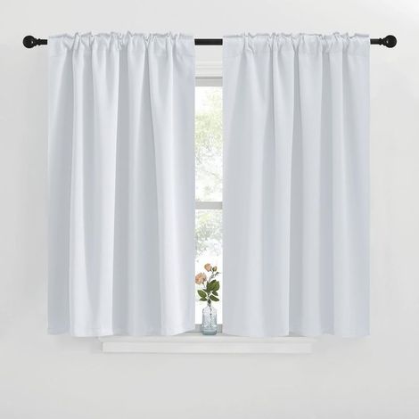 Rideaux courts / Demi-rideaux pour fenêtres de chambre, cuisine, camping-car et salle de bain — Blanc, 76 x 60 cm (Lot de 2)