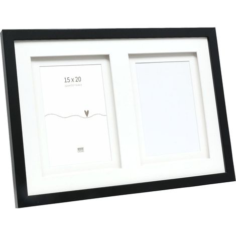 Cadre photo avec double passe-partout - Noir - Pour 2 photos de 15 x 20 cm - En bois MDF - Collage - multivue - Pour accrocher ou poser - S65KK2 P2 15x20cm (1/5)