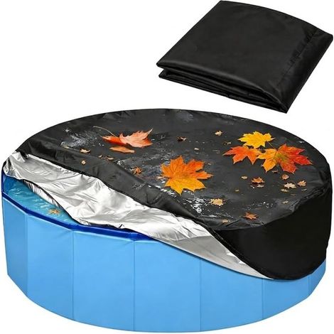 Couverture ronde pour piscine pour chien 122 x 30 cm, imperméable, anti-poussière, pliable, résistante aux UV, avec cordon de serrage (1/5)