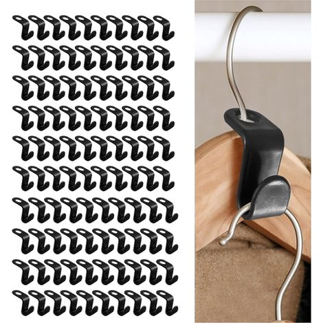 (Noir) 100 crochets de connexion pour cintres, mini cintres en cascade