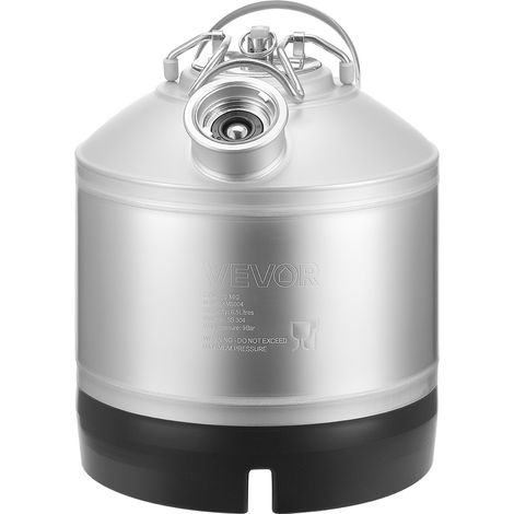 VEVOR Fut de Nettoyage pour Tireuse a Biere 6,5 L, Fut de Lavage de Conduites pour Systeme de Tirage Pression de Biere, en Acier Inoxydable 304, avec Raccords en D et Base en Caoutchouc, Pub Maison