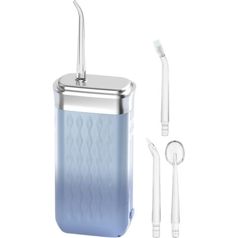 Flosser à eau pulsé - Mode pulsatoire, 6,5 x 4 x 13 cm, réglable, fonctionne sur piles, 4 embouts, réservoir étanche, pour entretien des implants et hygiène buccale quotidienne (1/5)