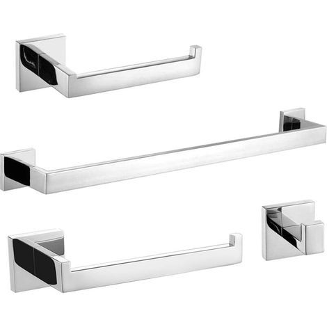 Lot de 4 Accessoires de Salle de Bain en Acier Inoxydable Brillant Porte Papier Toilette Crochet pour Peignoir Support Mural Finition polie Finition polie (1/5)