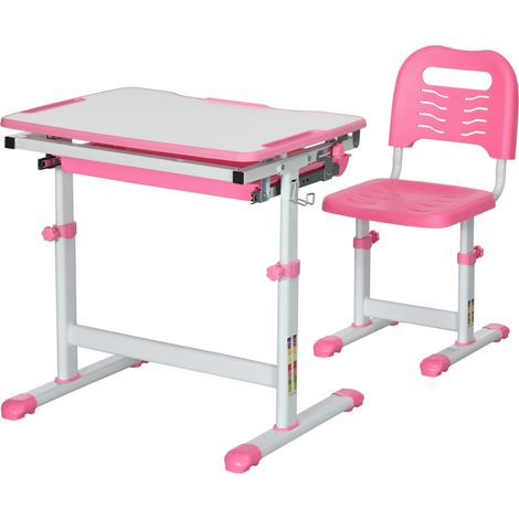 Pupitre enfant reglable avec chaise rose 66x47x52-77 cm (1/5)