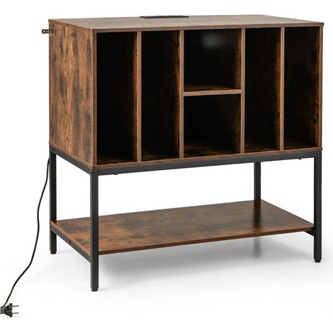 Table de rangement pour disques 80 x 45 x 79,5 cm station de recharge intégrée ambiance cosy style moderne en bois d'ingénierie café