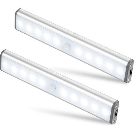 Lot de 2 Lampes 10 LED, Sans Fil, Rechargeable par USB, Aimanté, Détecteur de Mouvement, 2 Modes d’éclairage, Portable. Lumière de Placard, Baladeuse de Secours, Veilleuse Enfant, Appoint … [Classe én (1/5)