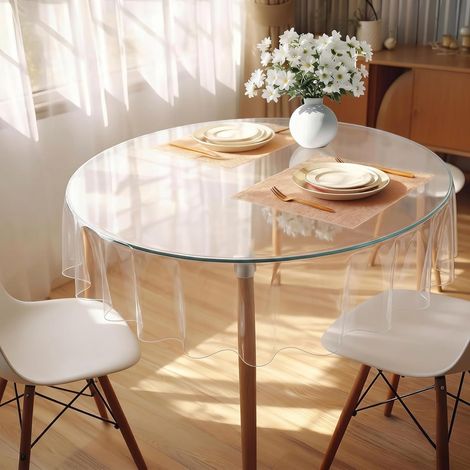 Nappe Transparente ÉPaisse Pvc 47.24X47.24In Protection Table ImperméAble Anti-Huile Et Anti-Taches Facile À Nettoyer Pour Cuisine Restaurant Et Repas À Domicile (1/5)