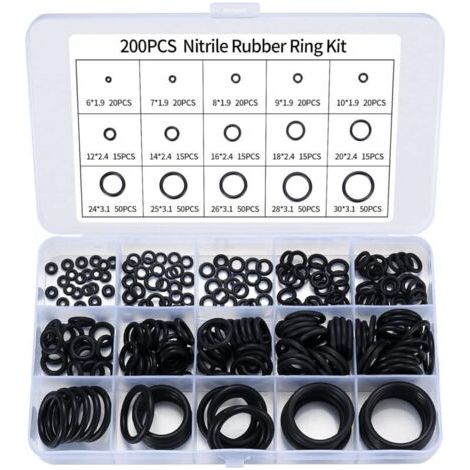 Packung mit 200 verschiedenen O-Ringen aus Nitrilkautschuk, O-Ringen für Küchenarmaturen, O-Ringen für Sanitärinstallationen, Gummi-O-Ringen