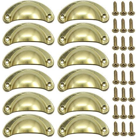 Set of 12 vintage seashell handles for dressers and kitchen cabinets, half-moon shape, 8.1 cm x 3.5 cm, yellow (1/5)