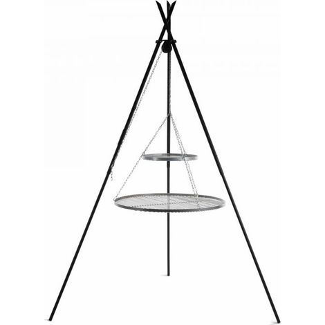 2 grilles de barbecue suspendues sur trépied, 40 et 80cm de diamètre, acier, CookKing, 111449 (1/4)