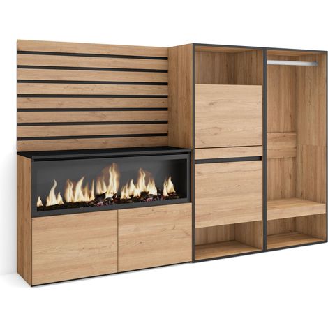 Skraut Home – Buffet moderne en chêne – Meuble de rangement 227x35x145cm – Armoire ouverte avec étagères – Meuble à chaussures 2 compartiments (1/5)