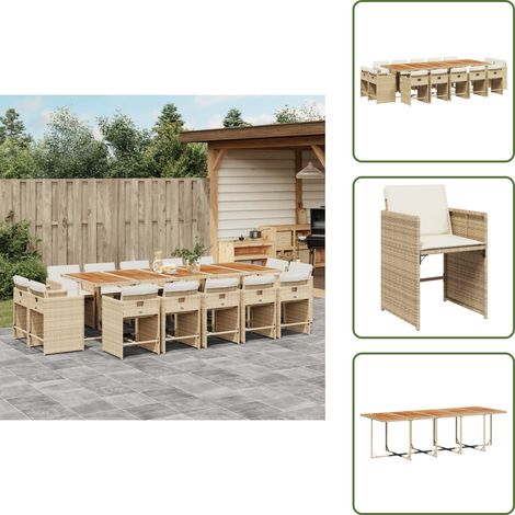 Cuscini per sedie - vidaXL Set da Pranzo da Giardino 15 pz con Cuscini Beige in Polyrattan - Rattan PE